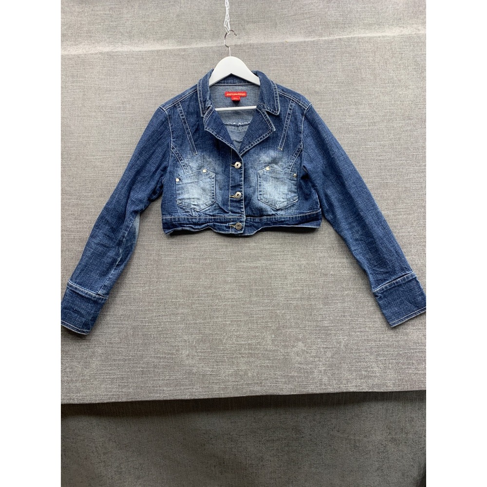 Americana Blues Cropped Trucker Jacket Womens Medium Blue Denim Cotton Stretch